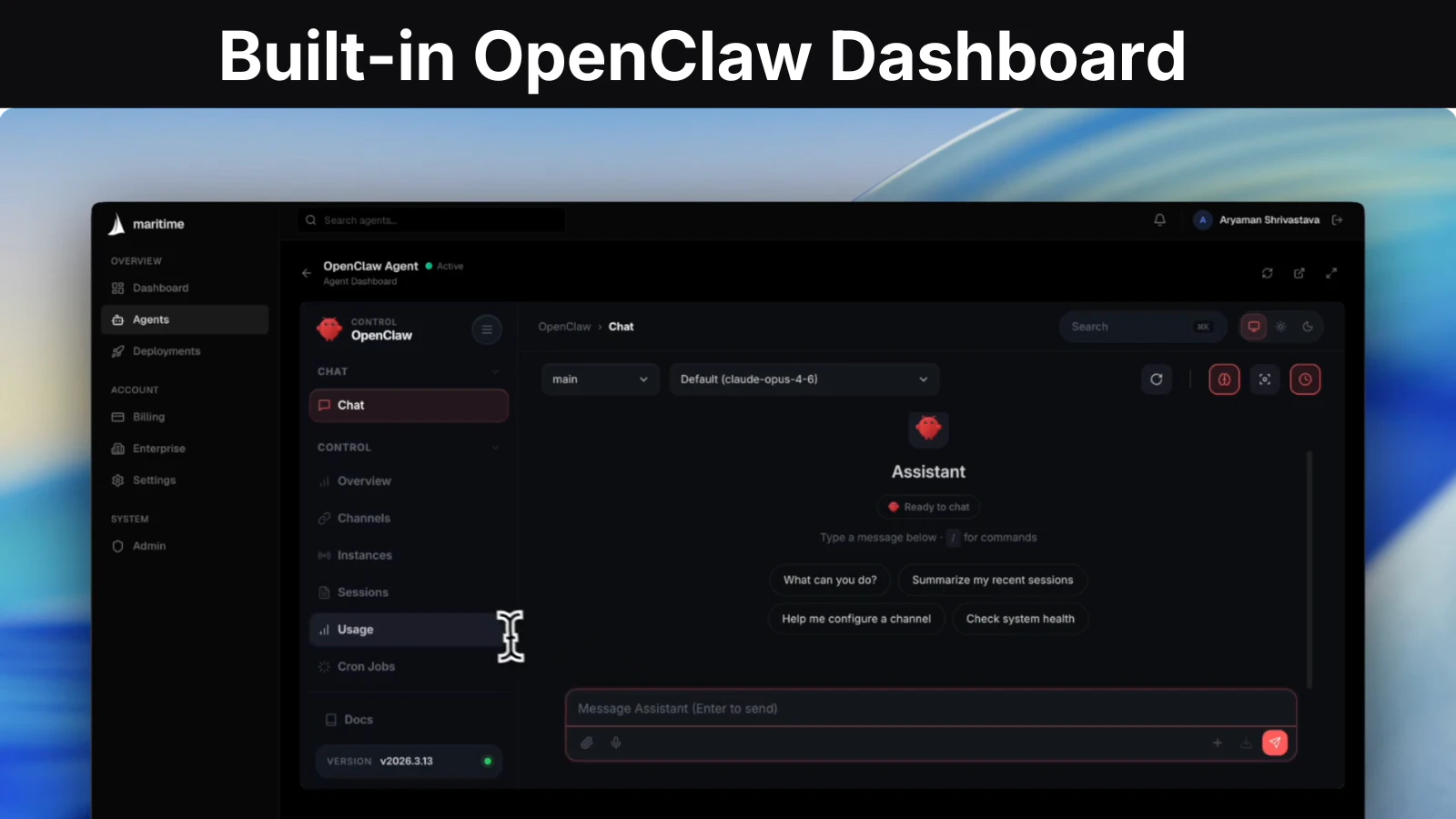Maritime screenshot — Deploy and Host AI Agents for $1/month