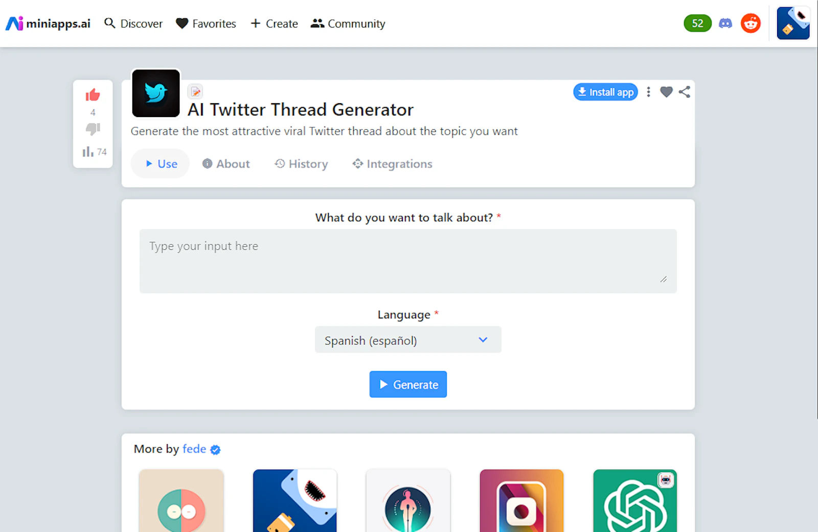 Miniapps.ai screenshot — Easily create and share AI-powered mini apps