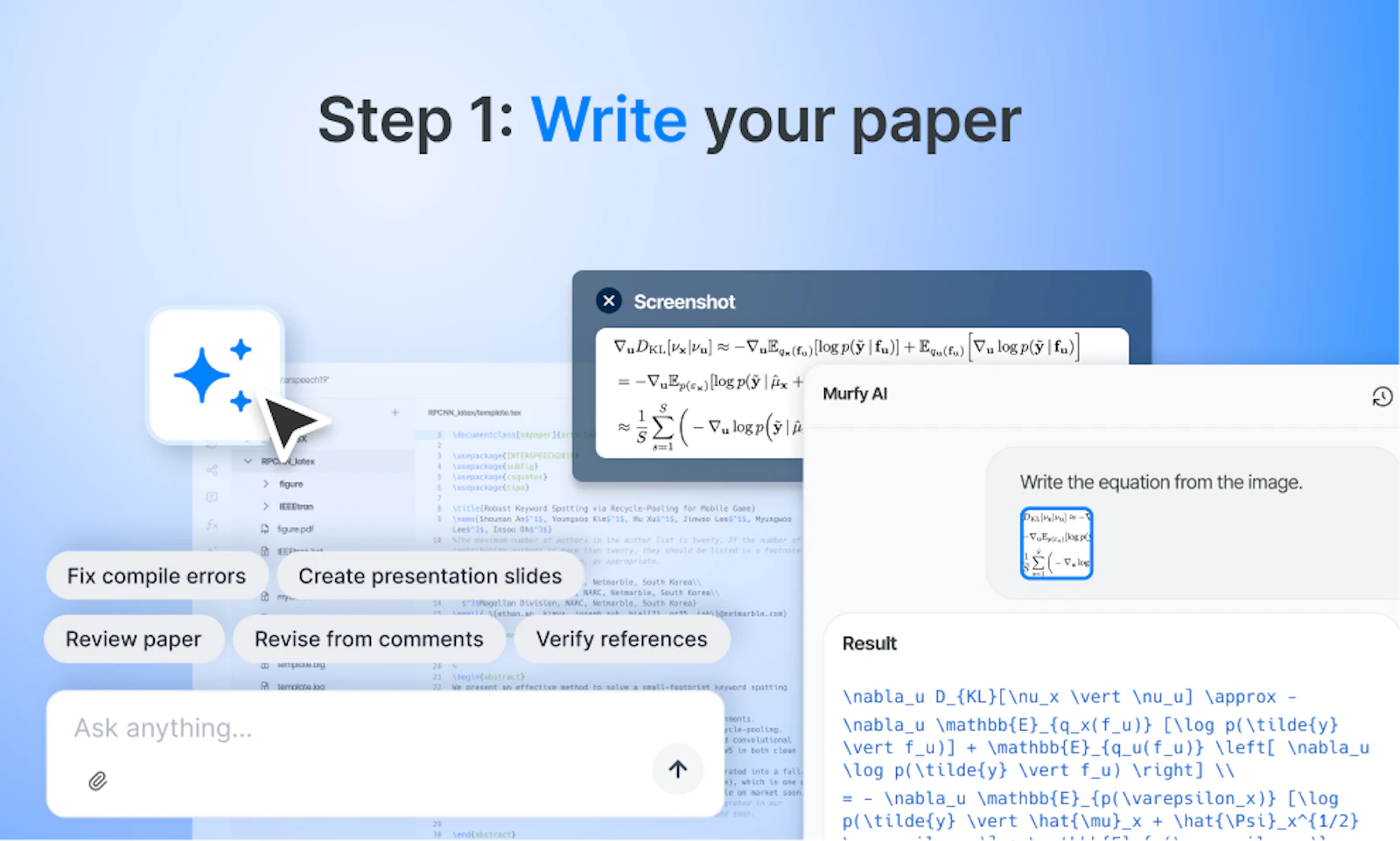 Murfy AI screenshot — Write, review, and publish to arXiv 10x faster