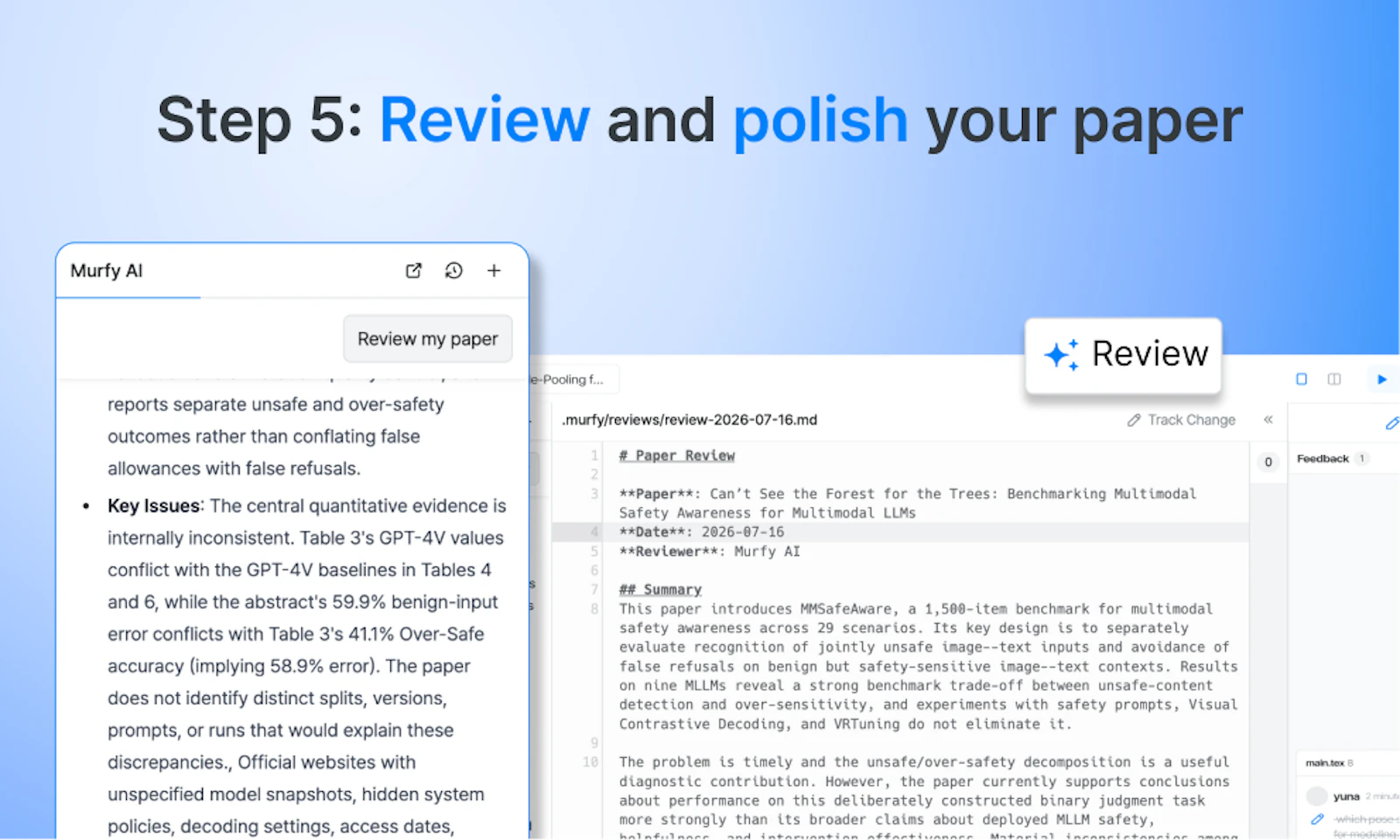 Murfy AI screenshot — Write, review, and publish to arXiv 10x faster