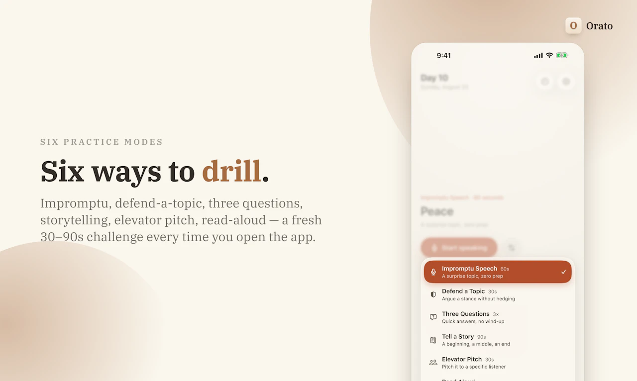 Orato screenshot — Practice speaking with AI.