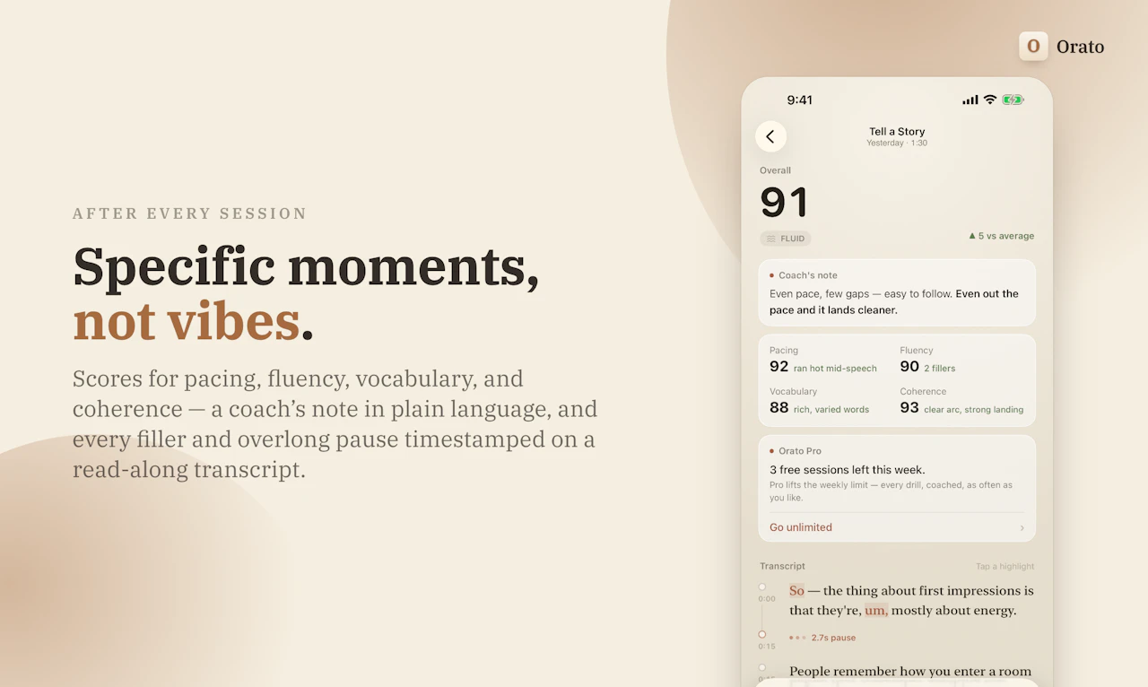 Orato screenshot — Practice speaking with AI.