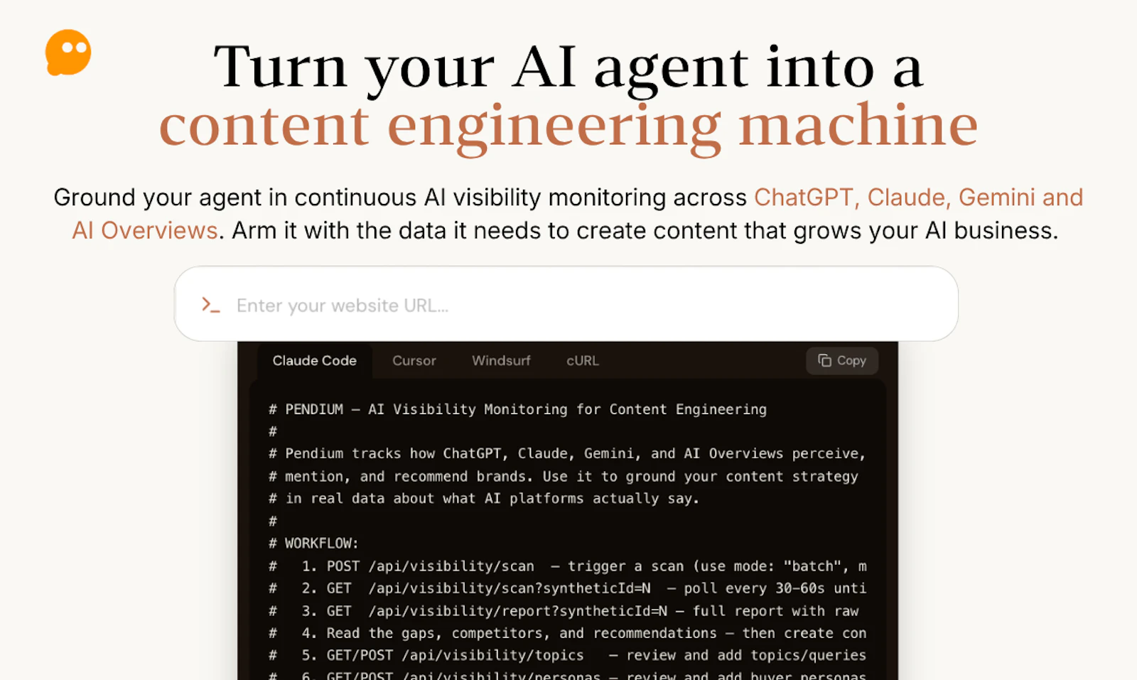 Pendium screenshot — Help AI agents recommend you more often to the right people