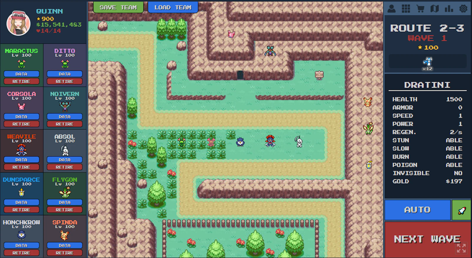 Pokepath TD screenshot — Pokémon-inspired tower defense with long-term progression