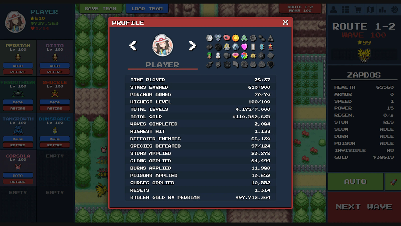 Pokepath TD screenshot — Pokémon-inspired tower defense with long-term progression