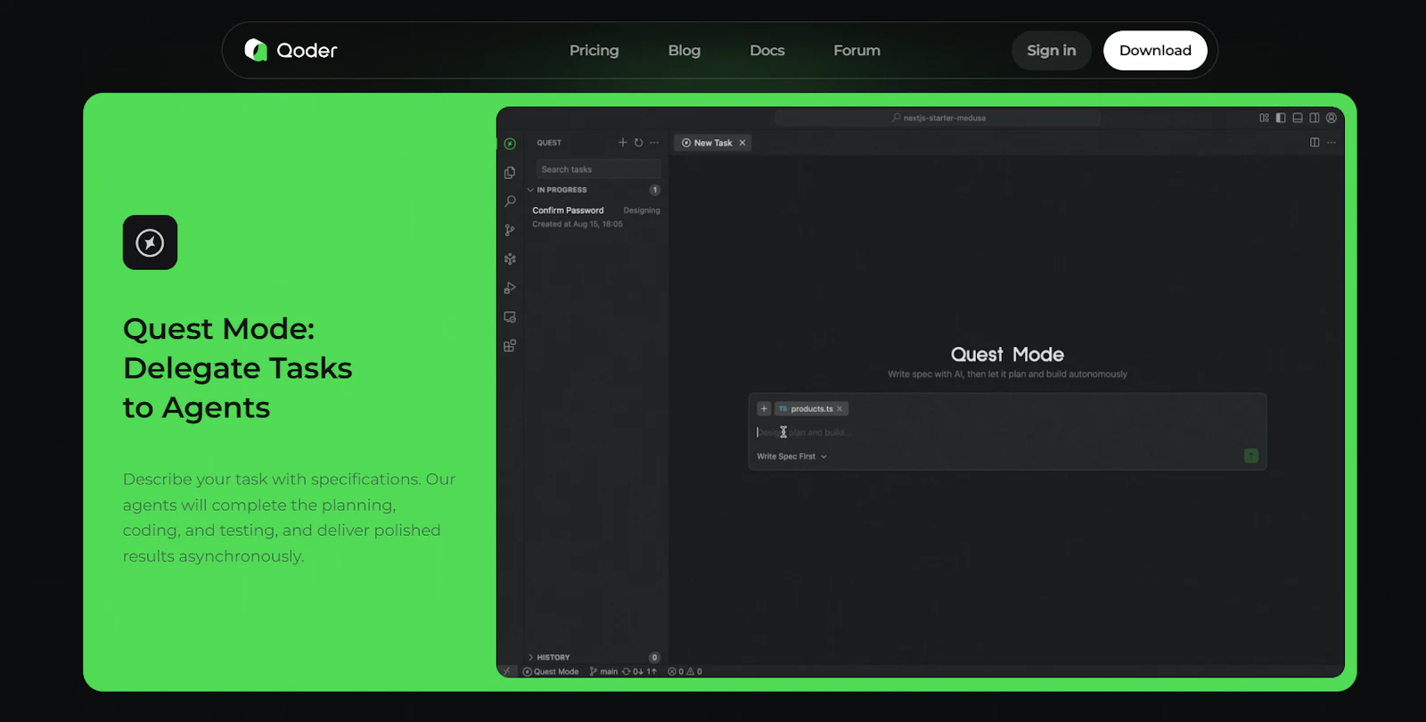 Qoder screenshot — Qoder is an agentic IDE for real software development.