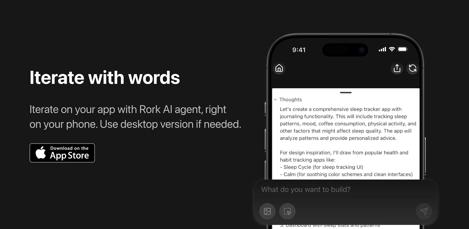 Rork App screenshot — Idea to App Store, fast. The app that makes mobile apps