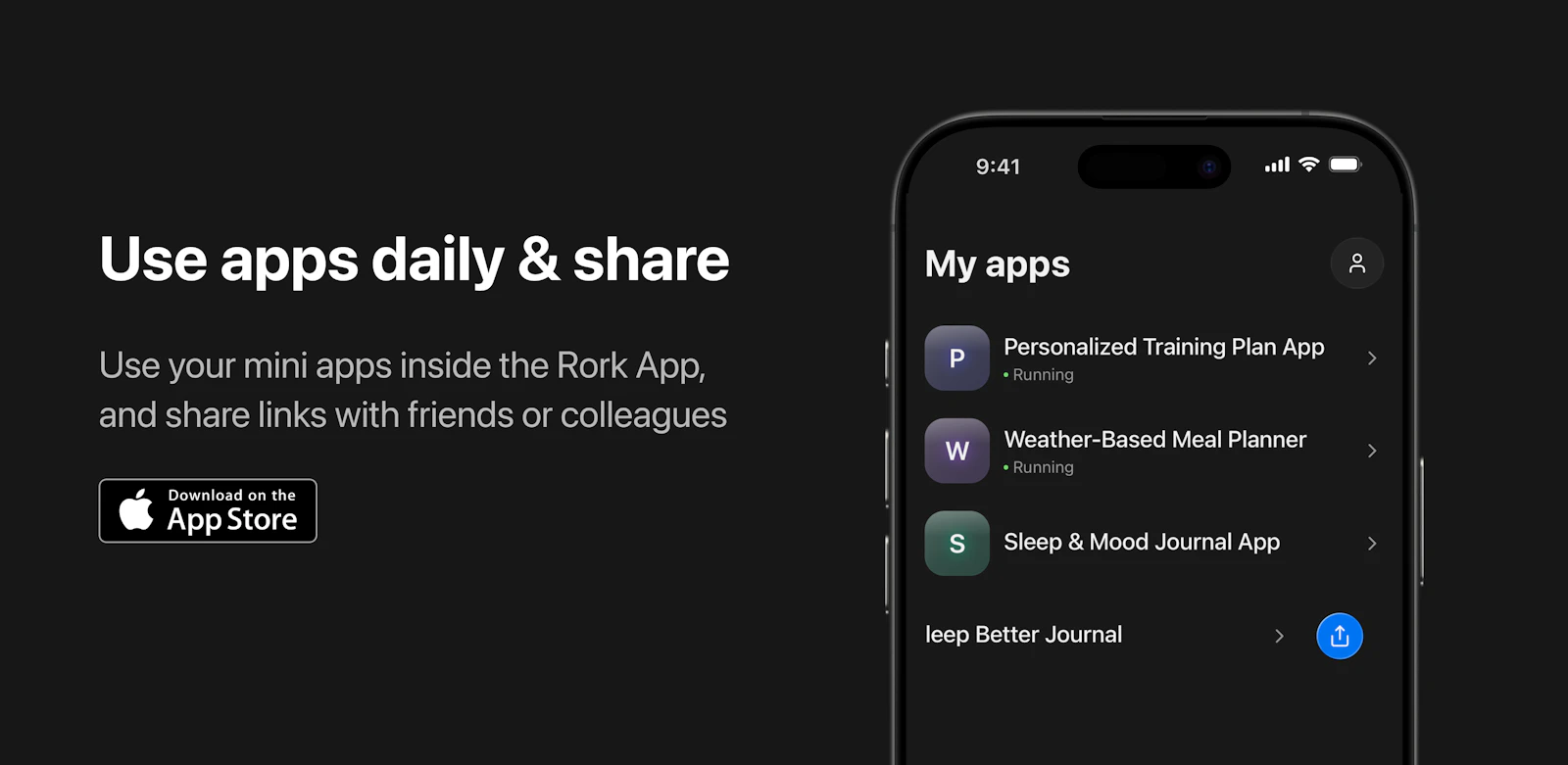 Rork App screenshot — Idea to App Store, fast. The app that makes mobile apps