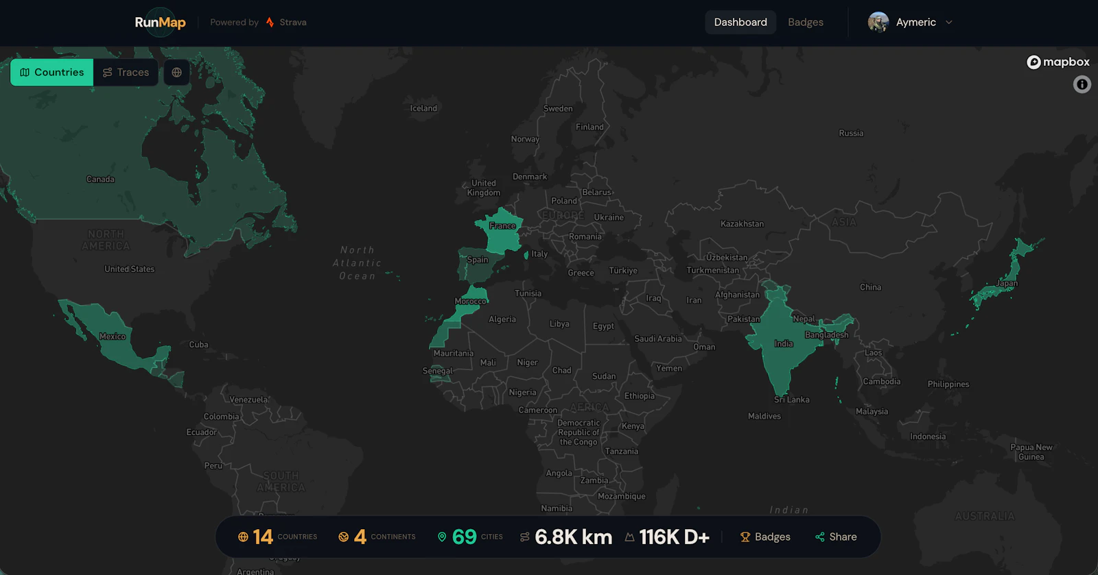 RunMap screenshot — Turn your Strava runs into a world map adventure