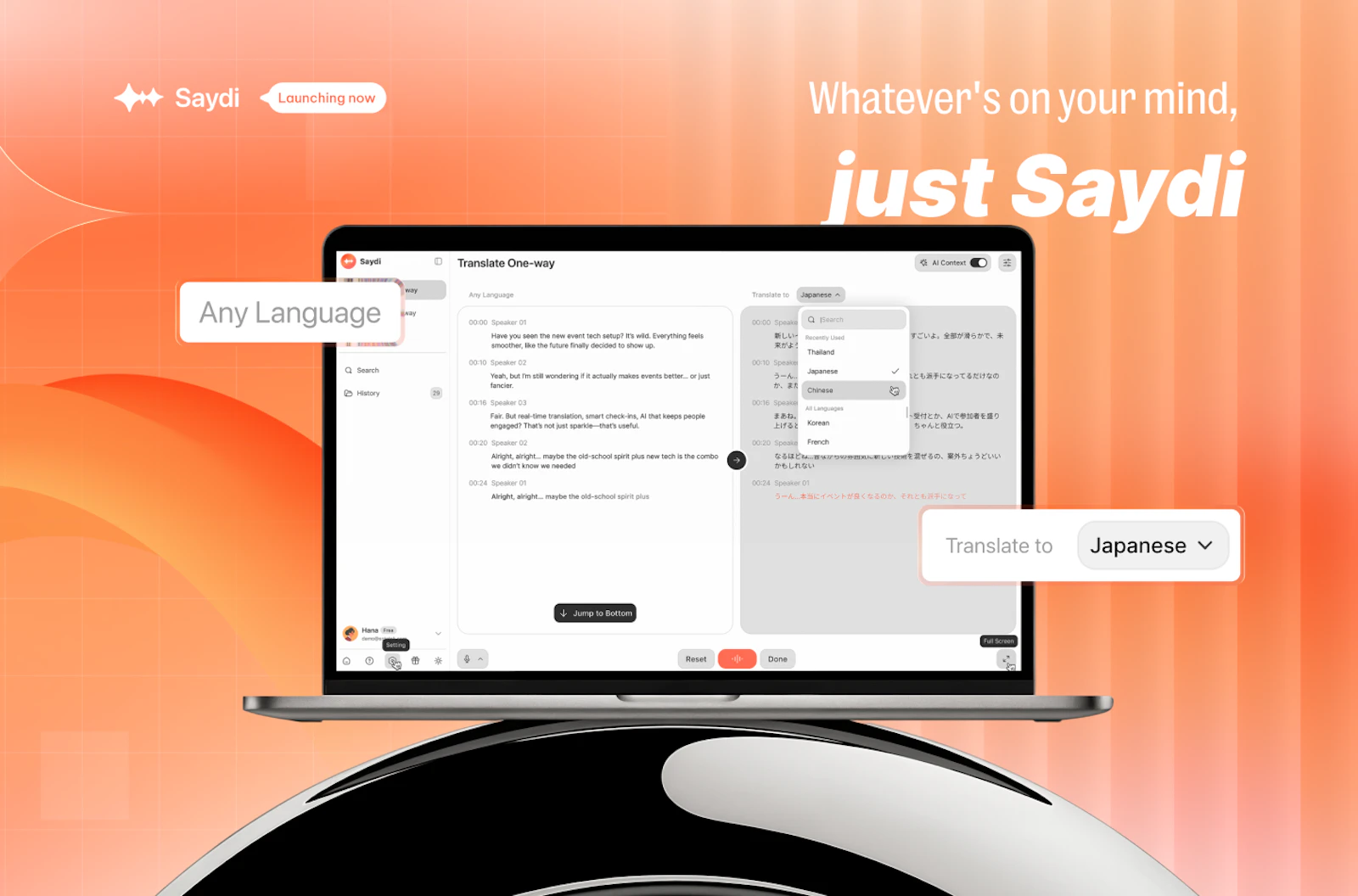 Saydi screenshot — Real time voice translation for persona & work