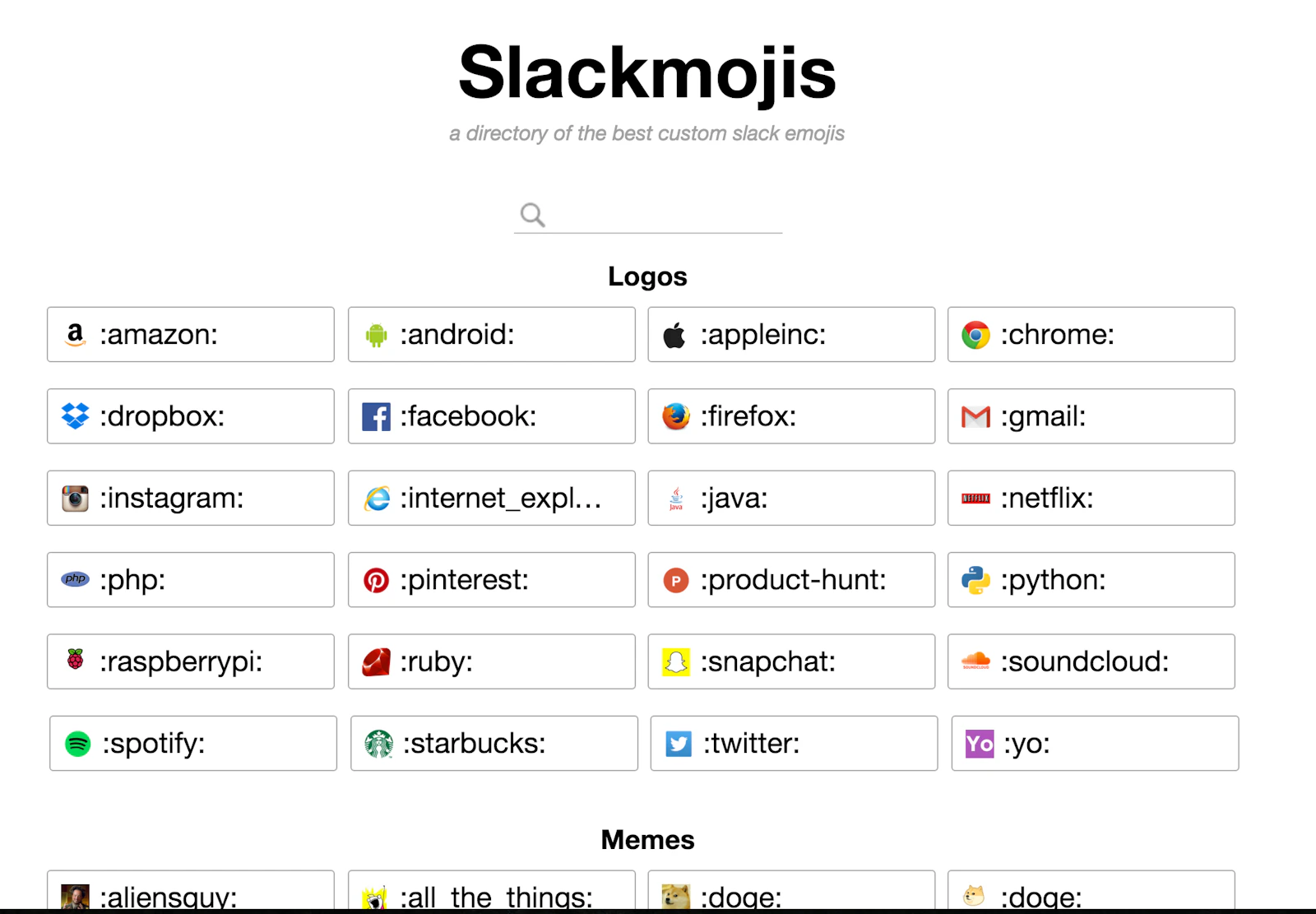 Slackmojis screenshot — A directory of the best custom slack emojis