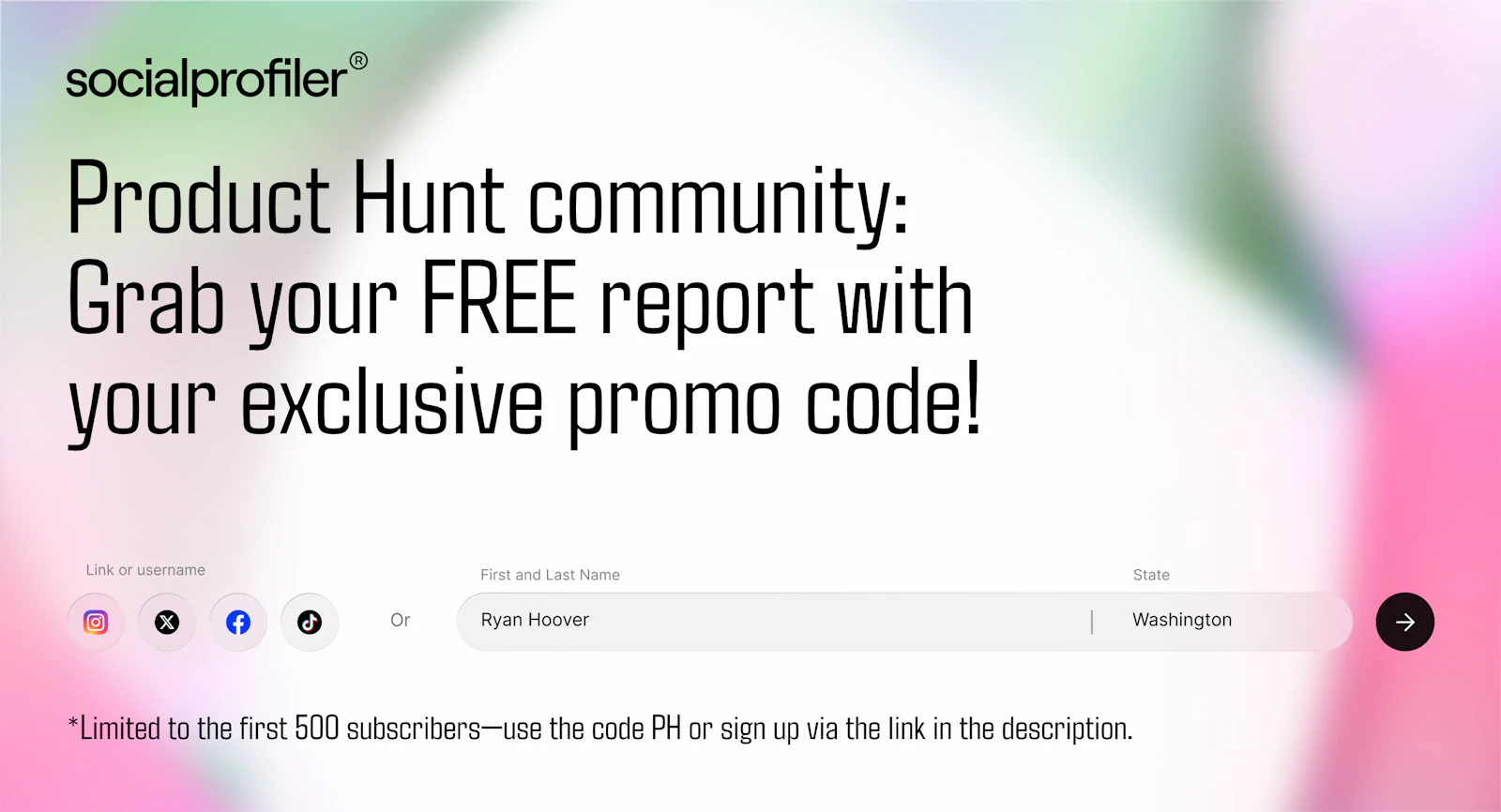 Socialprofiler screenshot — Find out what people are into based on their social media