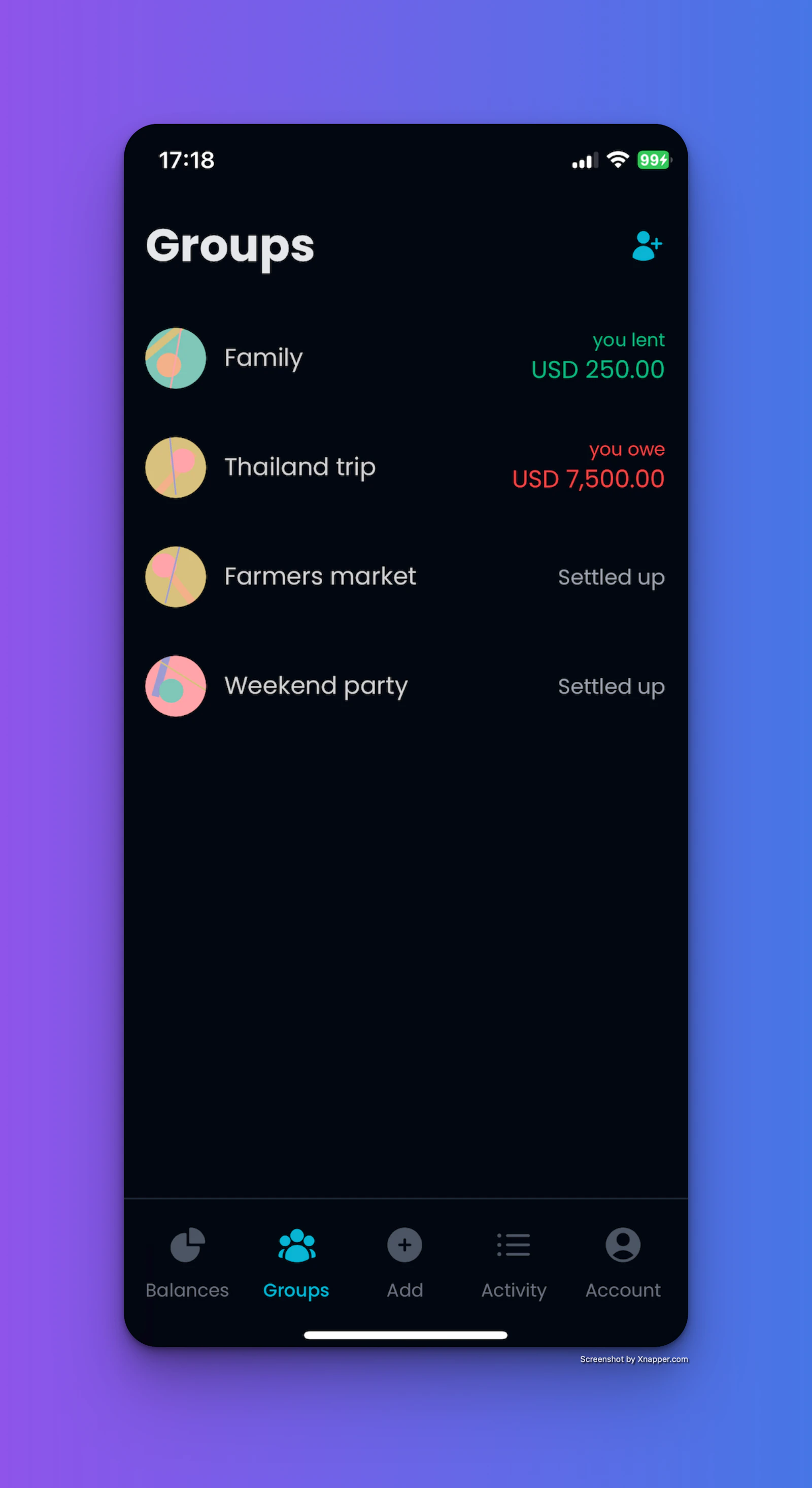 Splitpro screenshot — Free drop in replacement  to Splitwise