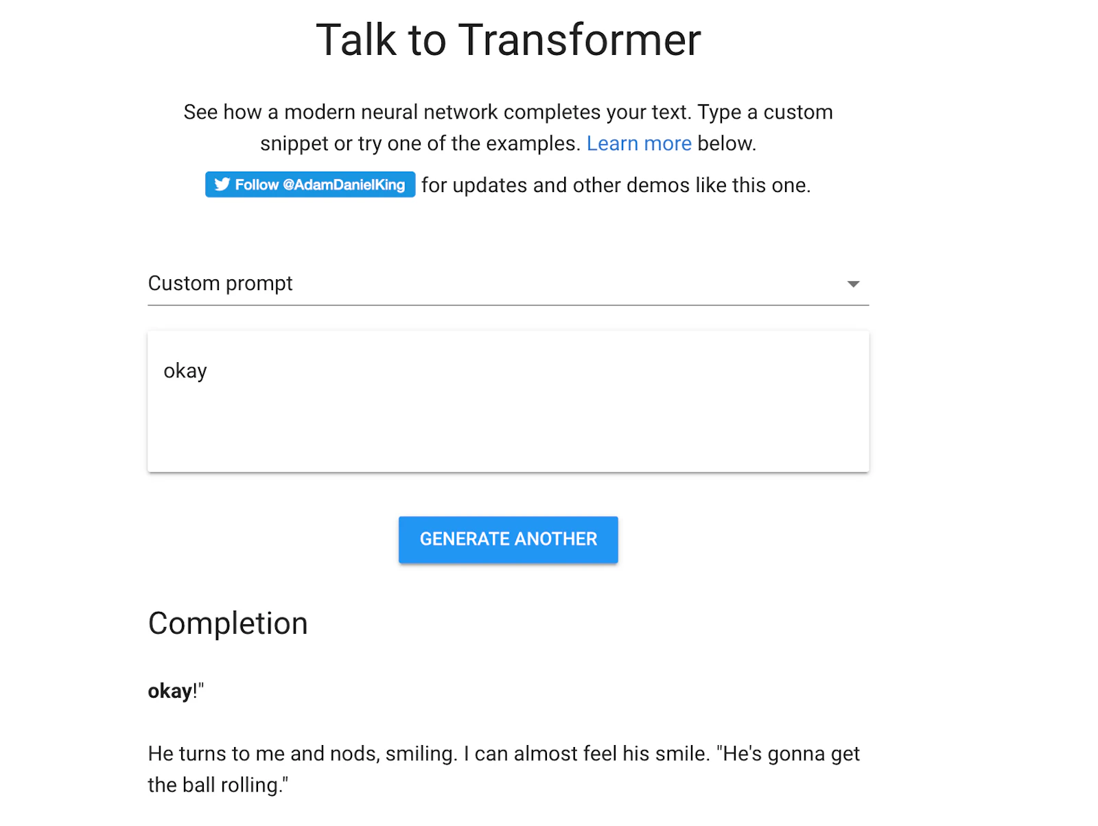 Talk to Transformer preview