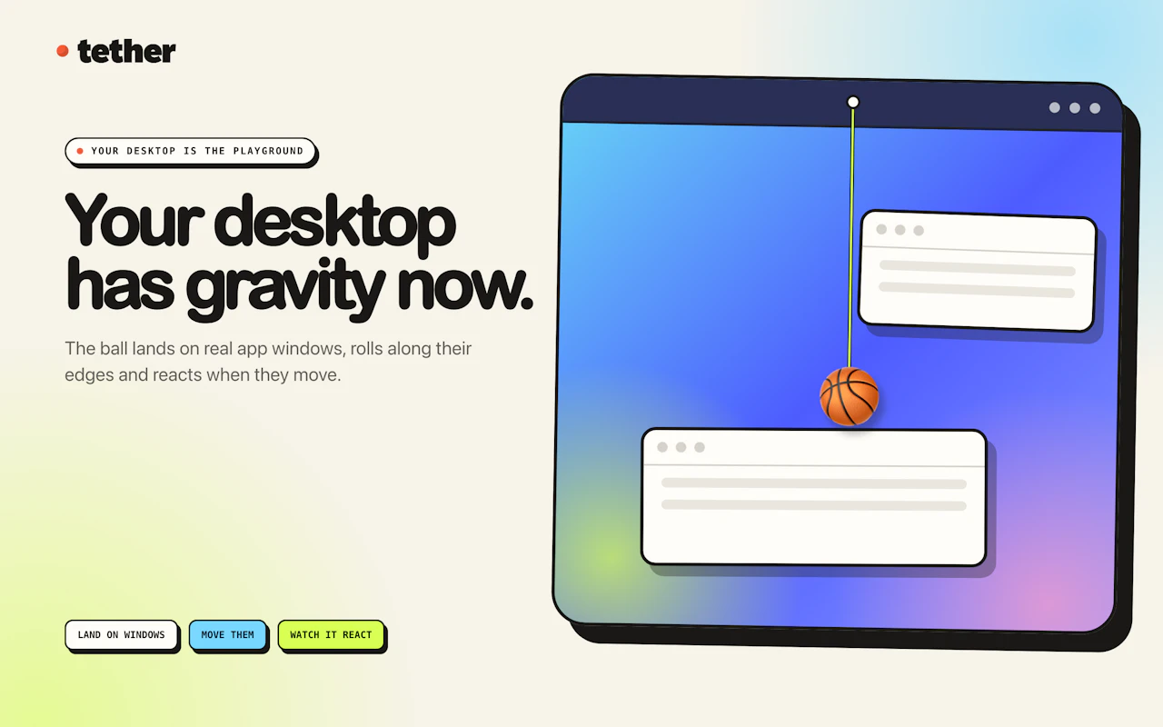 Tether screenshot — A ball for boring meetings to keep you busy