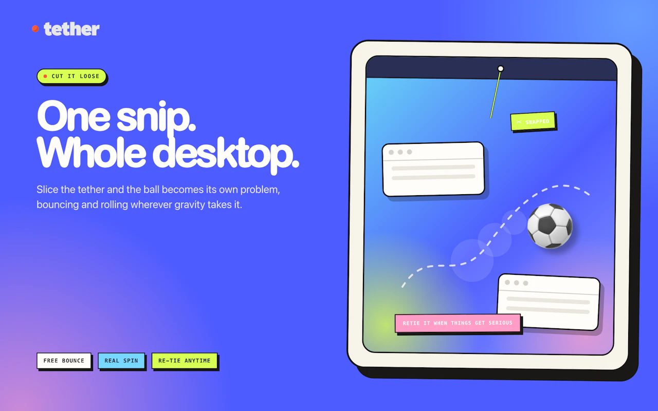 Tether screenshot — A ball for boring meetings to keep you busy
