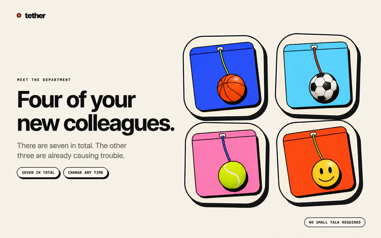Tether screenshot — A ball for boring meetings to keep you busy