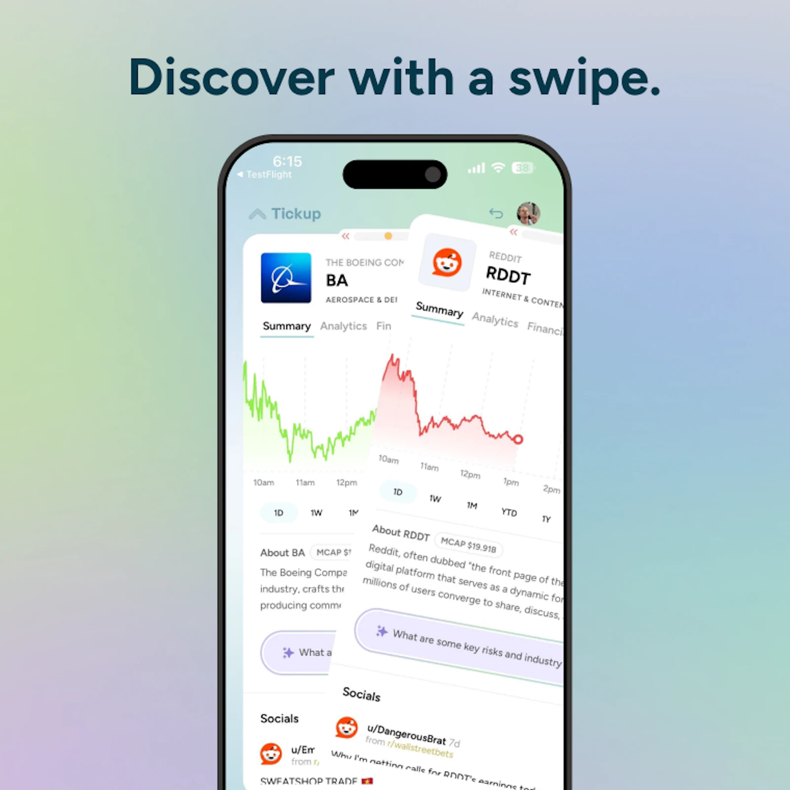 Tickup screenshot — Tinder for stocks