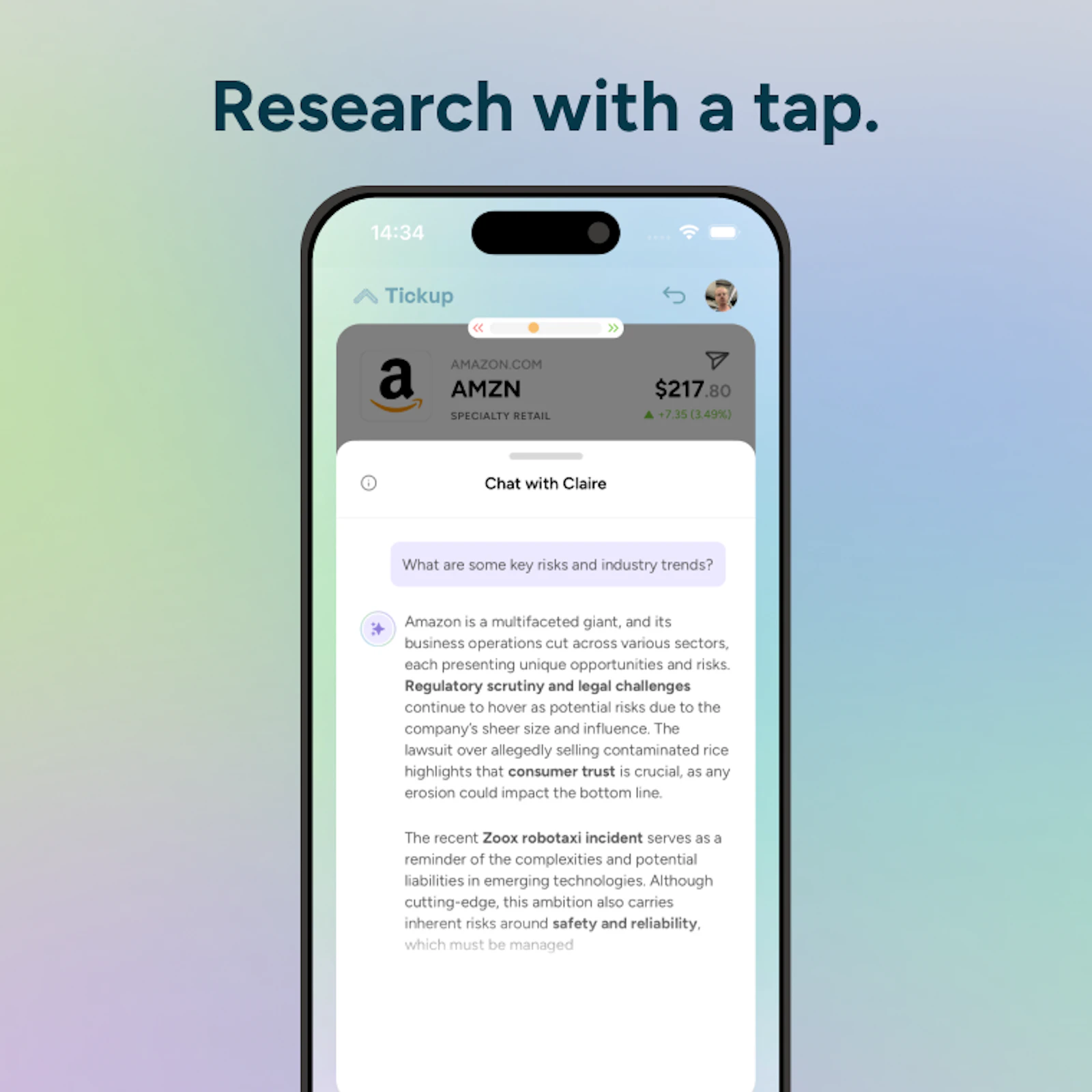 Tickup screenshot — Tinder for stocks
