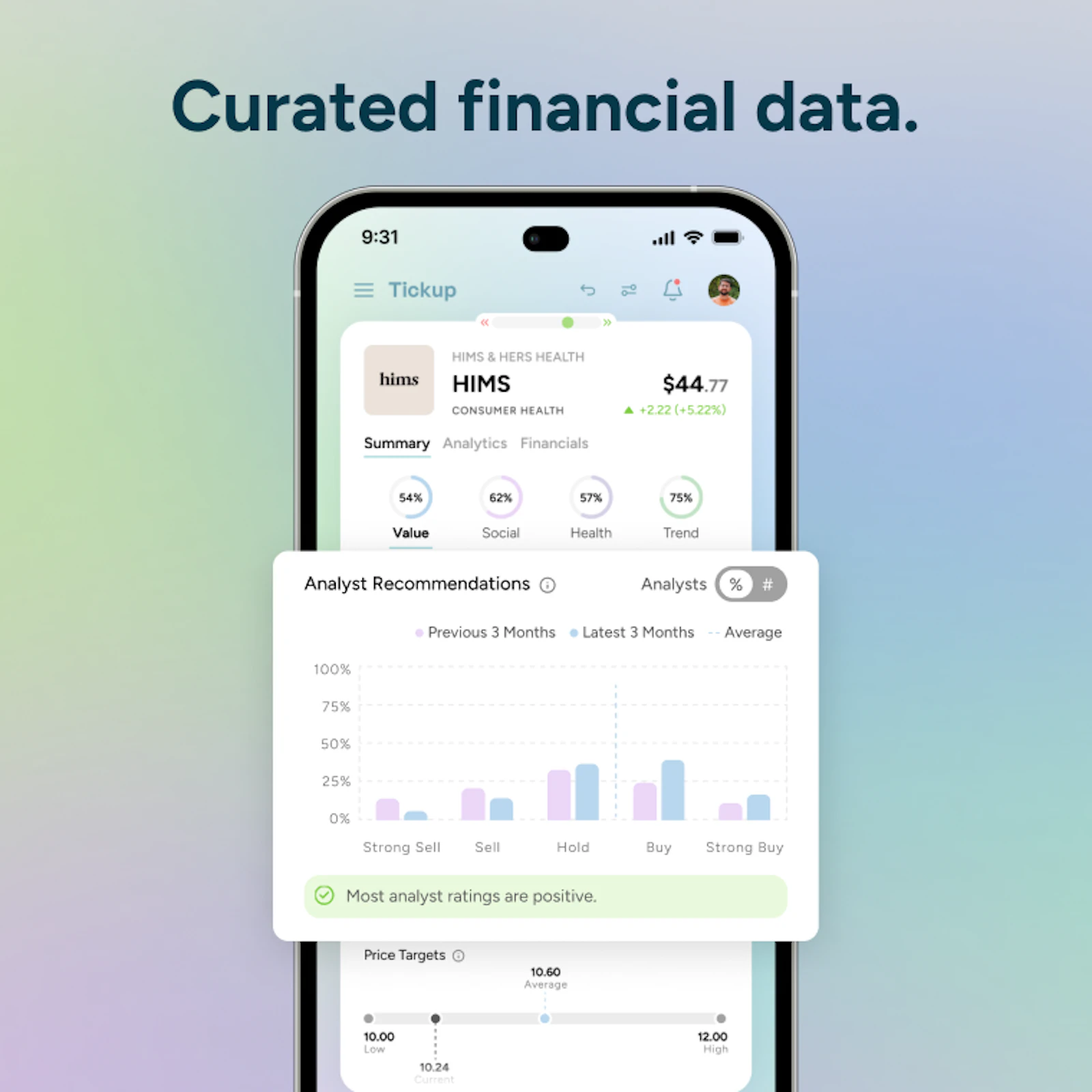 Tickup screenshot — Tinder for stocks