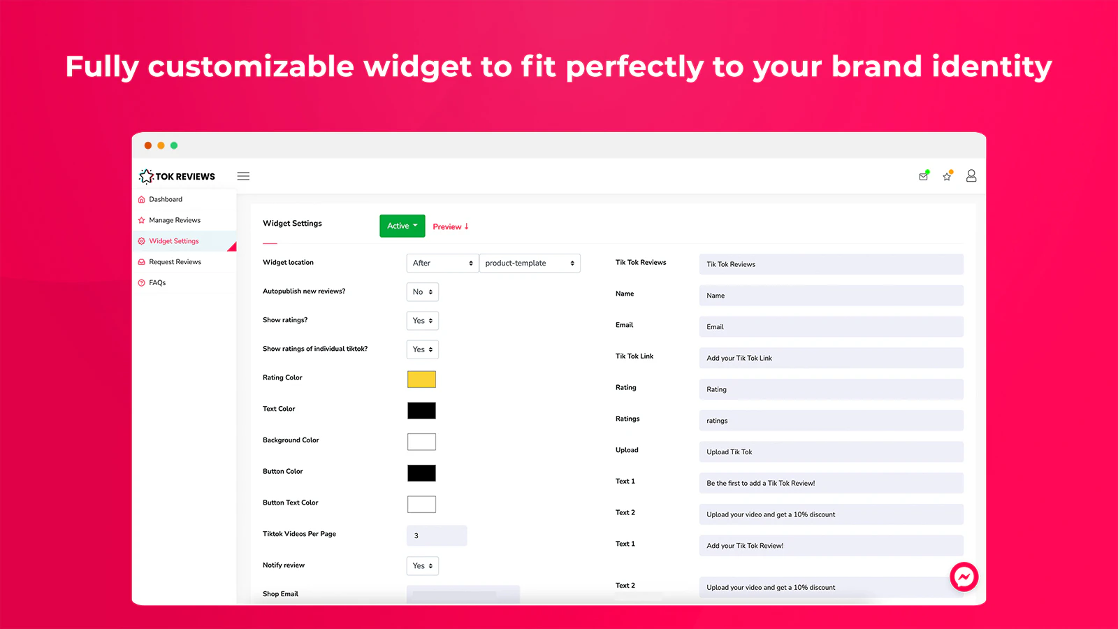 Tok Reviews screenshot — Let your clients add their TikToks to your Shopify products