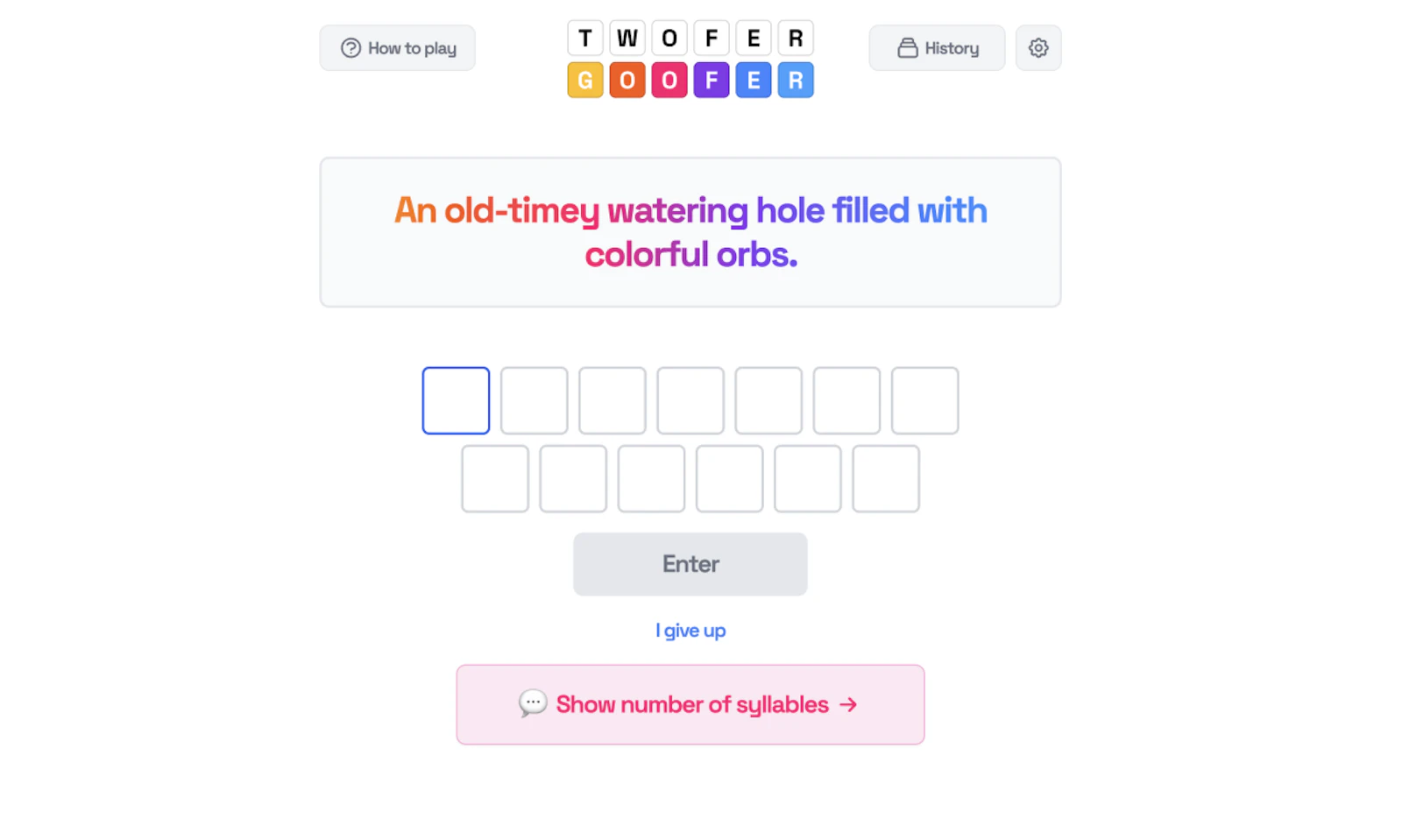 Twofer Goofer screenshot — Whimsical daily rhyming game with AI-generated art
