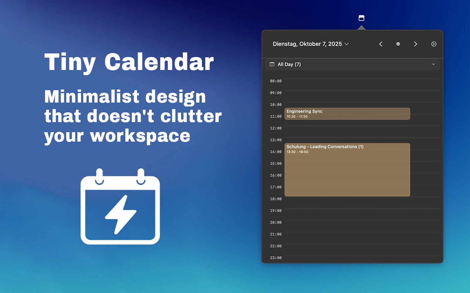 TyCal screenshot — A peek at your Apple Calendar right from the menu bar