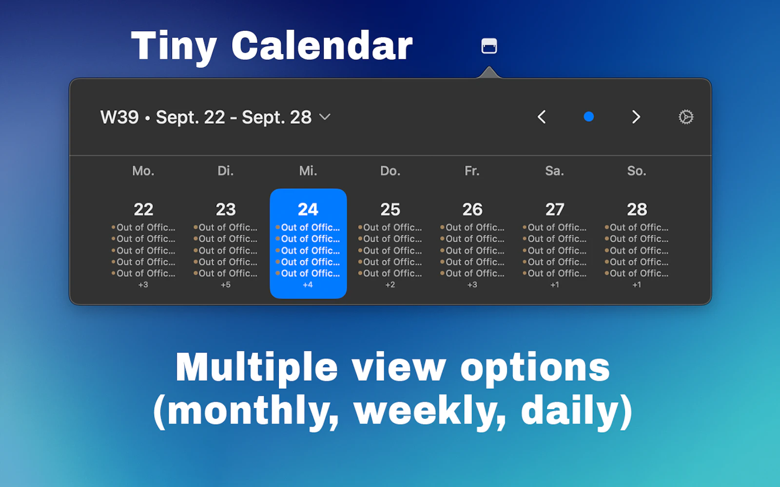 TyCal screenshot — A peek at your Apple Calendar right from the menu bar