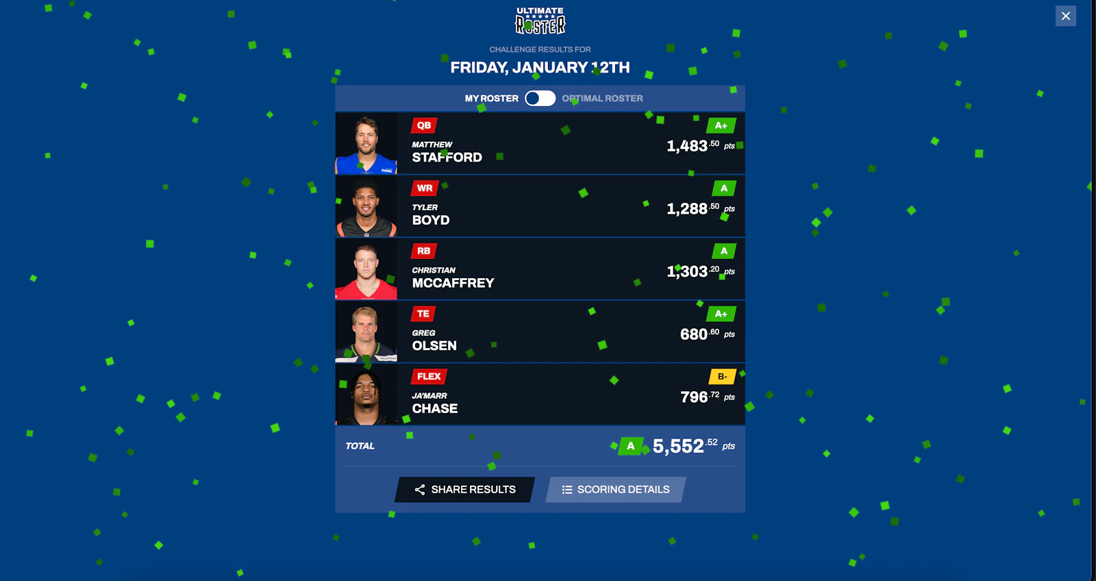 Ultimate Roster screenshot — A shareable daily fantasy football game