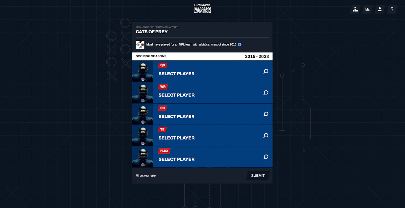 Ultimate Roster screenshot — A shareable daily fantasy football game