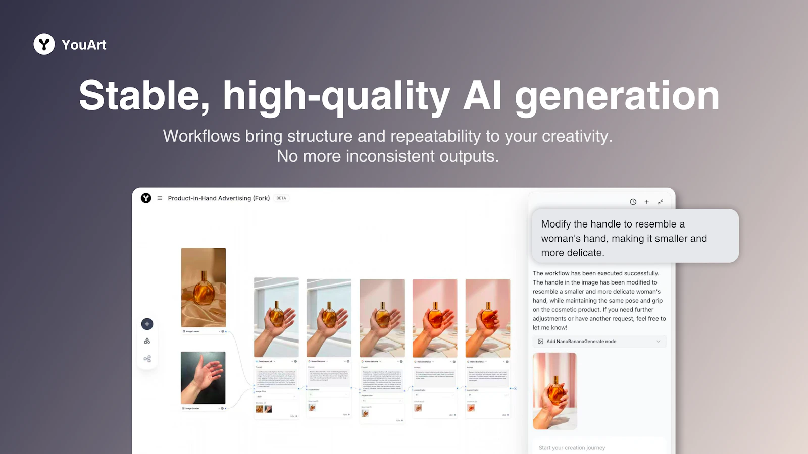 YouArt screenshot — An agentic workflow studio to create high-quality creatives