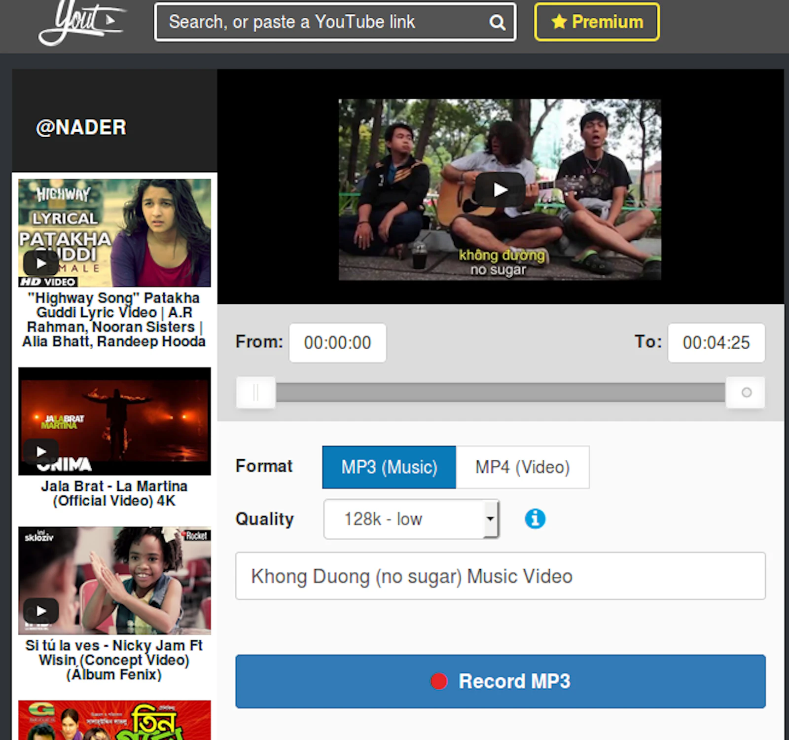 Yout screenshot — Record any YouTube video into an Mp3 or Mp4