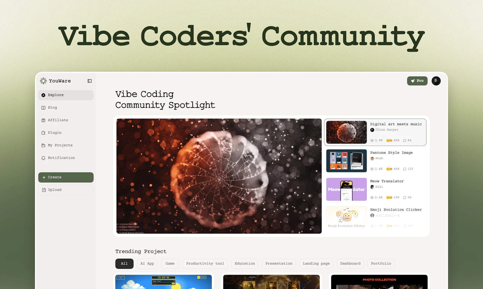 YouWare screenshot — World's first vibe coding community