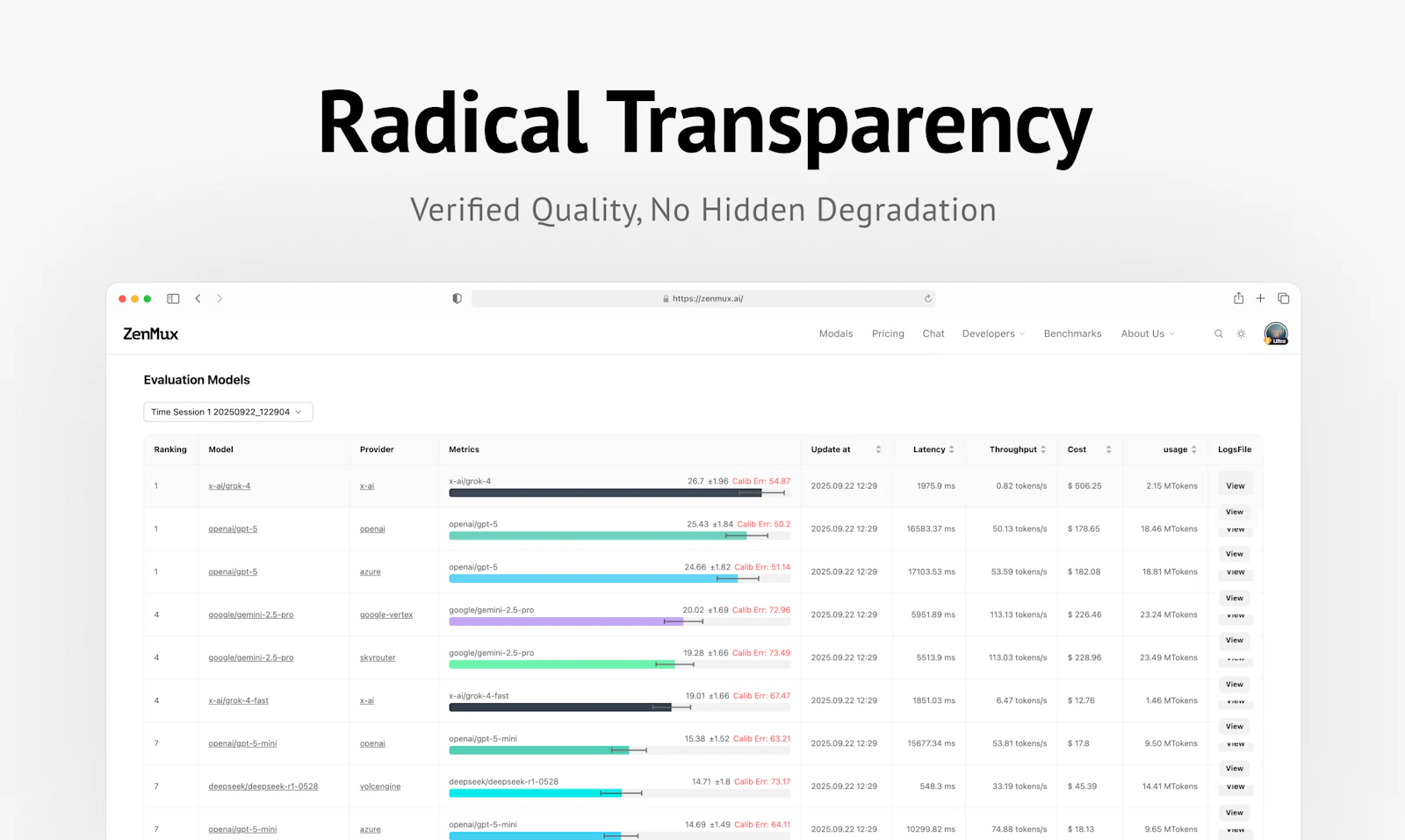 ZenMux screenshot — An enterprise-grade LLM gateway with automatic compensation